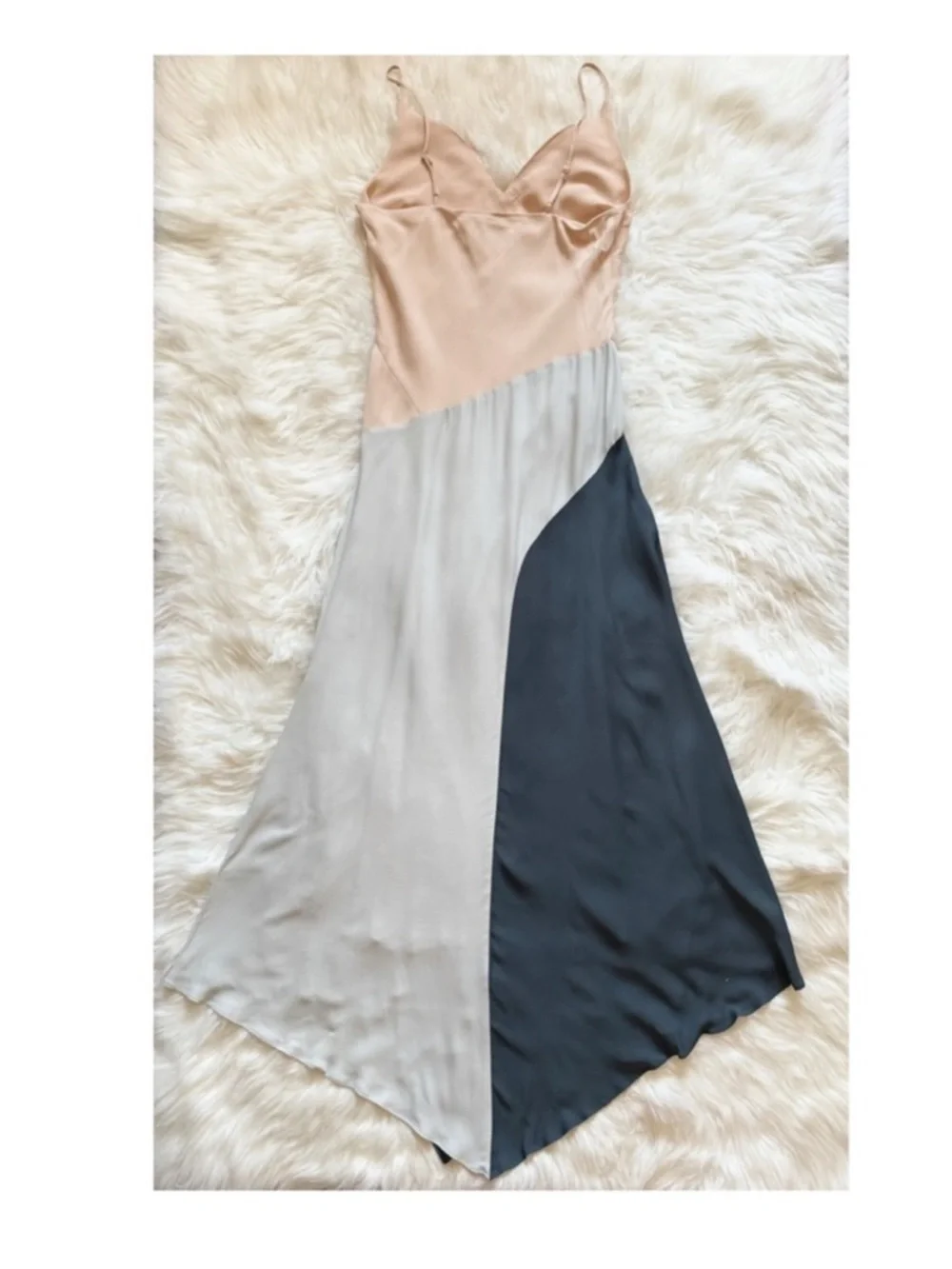 New! Reiss Hudson Asymmetric Colorblock Slip Midi Slip Dress in Multicolor - Picture 10 of 11
